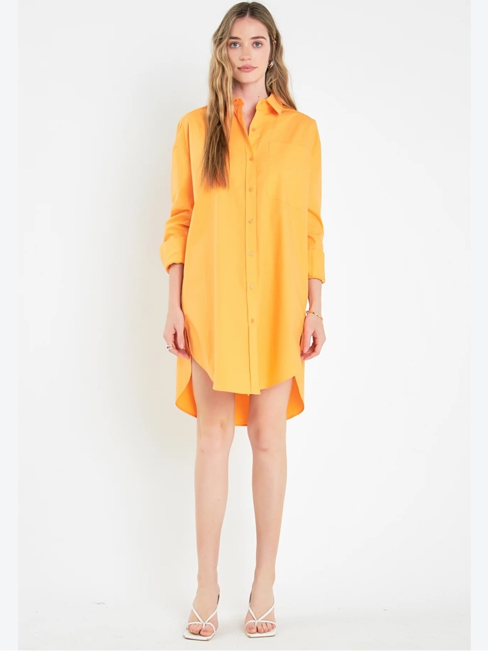 English Factory Clementine Orange Classic Collar Shirtdress